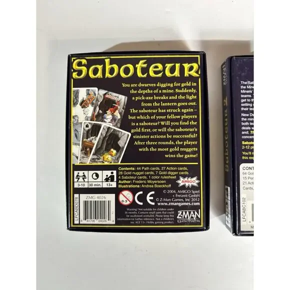 Lot Of Two Games - Saboteur And Saboteur 2 Complete Card Game Sets VG Condition - Picture 9 of 16